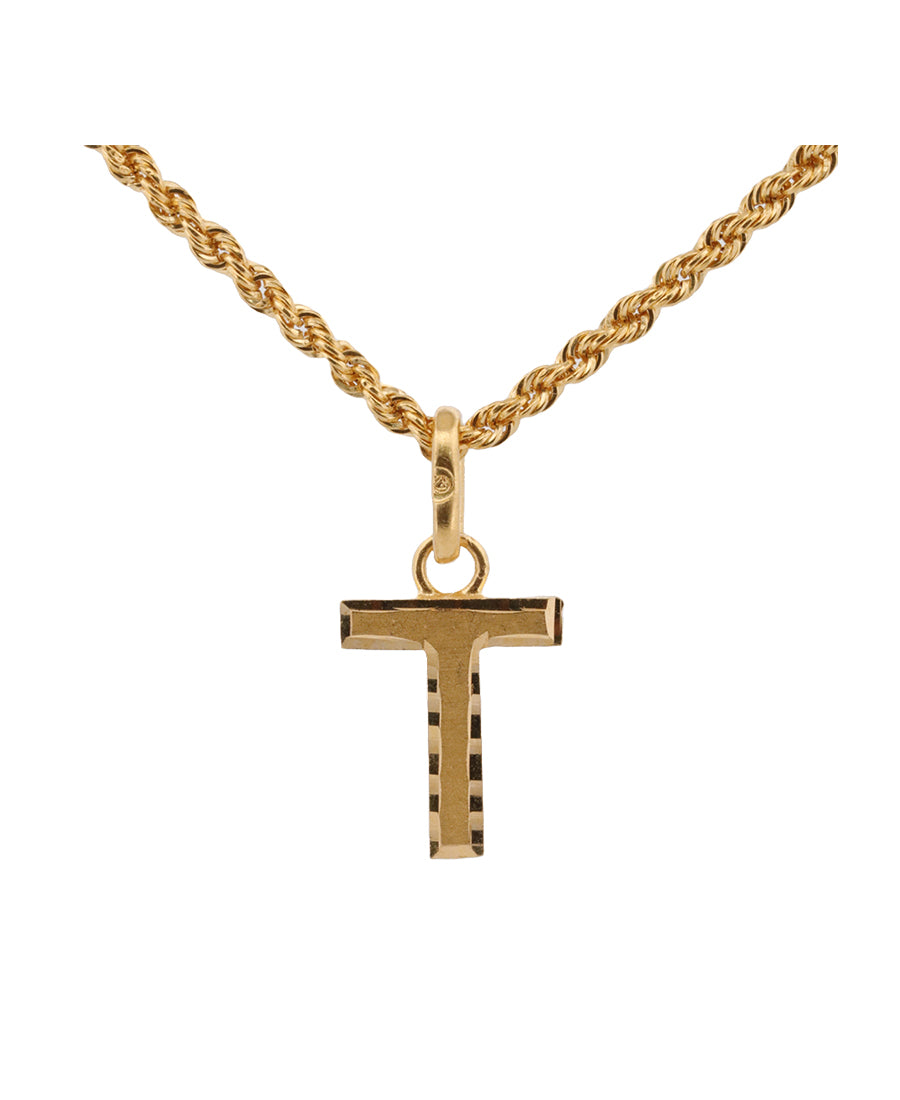 Gold Initial Pendant Necklace – Letter T, 0.83g | Bigeasy Jewellers